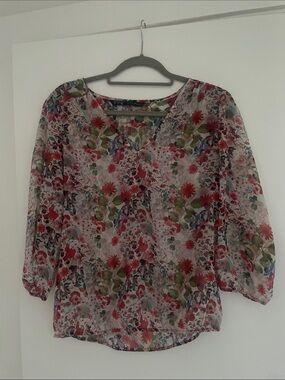 Floral V-Neck Women’s Blouse in Multicolor